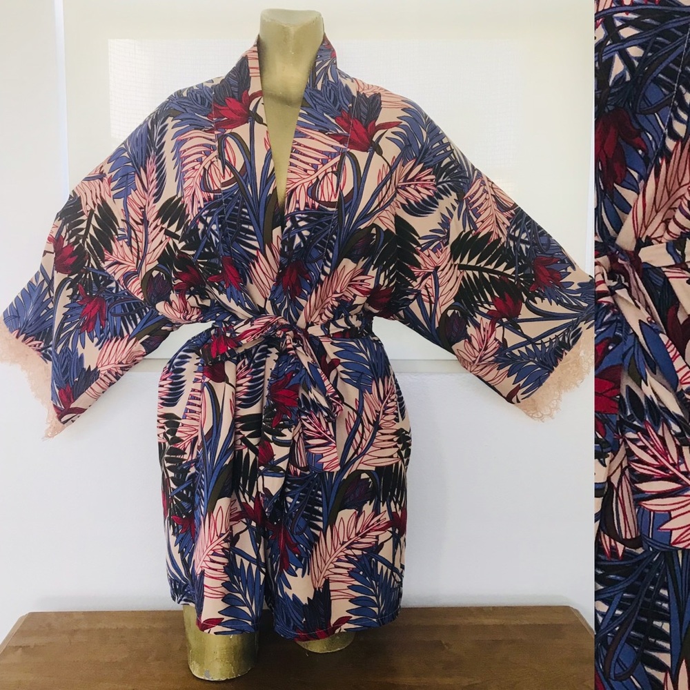 JAPNA LOUNGE Tropical Print KIMONO and SHORTS SET Size Large